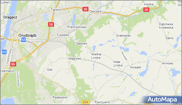 mapa Wielkie Lniska, Wielkie Lniska na mapie Targeo