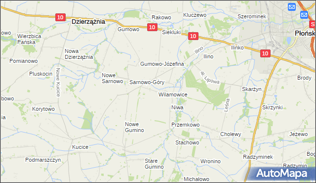 mapa Wilamowice gmina Dzierzążnia, Wilamowice gmina Dzierzążnia na mapie Targeo