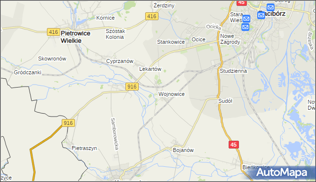 mapa Wojnowice gmina Krzanowice, Wojnowice gmina Krzanowice na mapie Targeo
