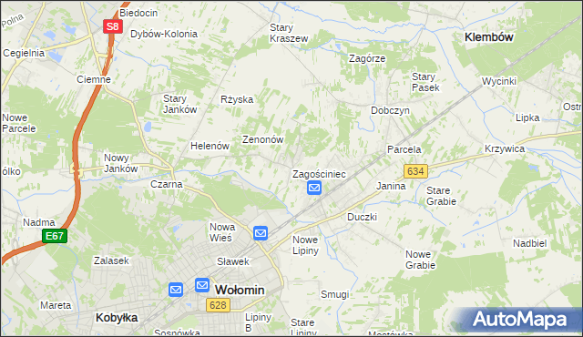 mapa Zagościniec gmina Wołomin, Zagościniec gmina Wołomin na mapie Targeo