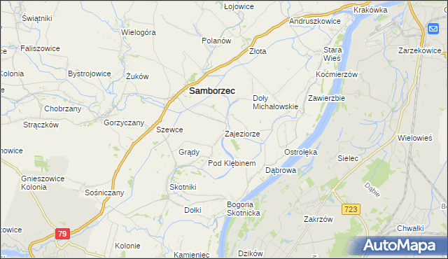 mapa Zajeziorze gmina Samborzec, Zajeziorze gmina Samborzec na mapie Targeo