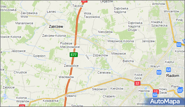 mapa Zdziechów gmina Zakrzew, Zdziechów gmina Zakrzew na mapie Targeo
