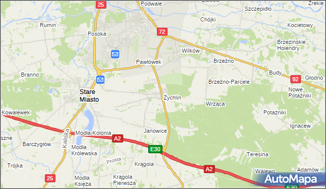 mapa Żychlin gmina Stare Miasto, Żychlin gmina Stare Miasto na mapie Targeo