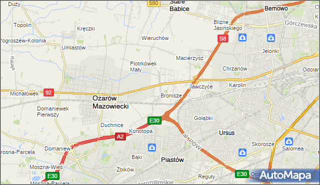 mapa Bronisze gmina Ożarów Mazowiecki, Bronisze gmina Ożarów Mazowiecki na mapie Targeo