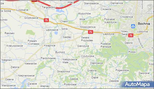 mapa Gierczyce gmina Bochnia, Gierczyce gmina Bochnia na mapie Targeo