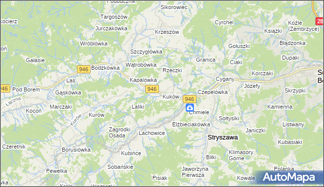 mapa Kuków gmina Stryszawa, Kuków gmina Stryszawa na mapie Targeo