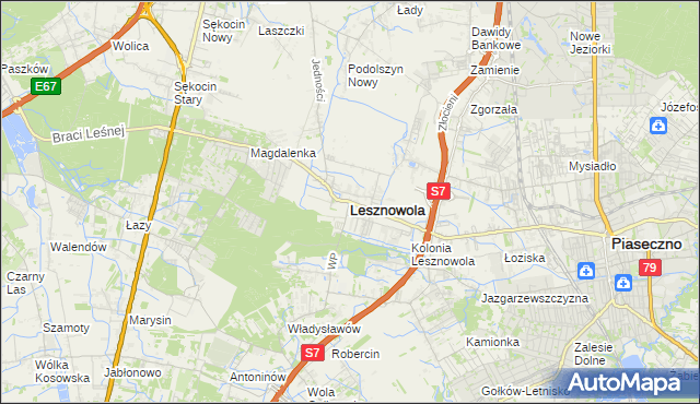 mapa Lesznowola powiat piaseczyński, Lesznowola powiat piaseczyński na mapie Targeo