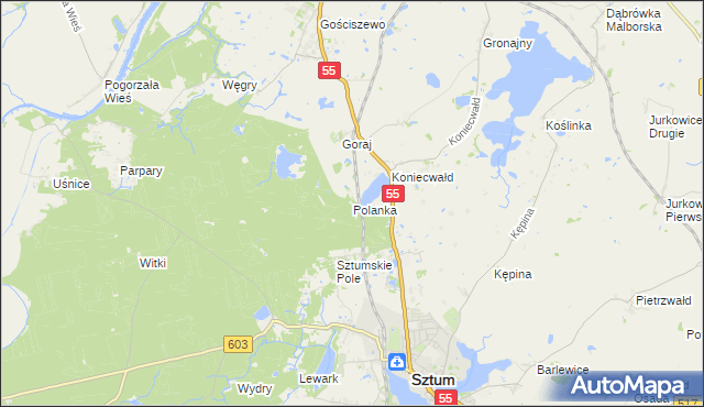 mapa Polanka gmina Sztum, Polanka gmina Sztum na mapie Targeo