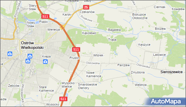 mapa Wtórek gmina Ostrów Wielkopolski, Wtórek gmina Ostrów Wielkopolski na mapie Targeo