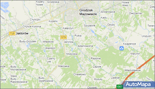 mapa Adamowizna gmina Grodzisk Mazowiecki, Adamowizna gmina Grodzisk Mazowiecki na mapie Targeo