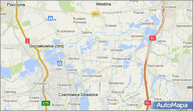 mapa Kaniów gmina Bestwina, Kaniów gmina Bestwina na mapie Targeo