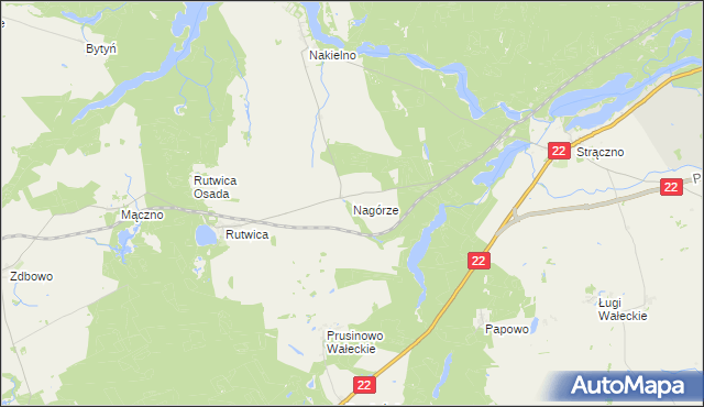 mapa Nagórze gmina Wałcz, Nagórze gmina Wałcz na mapie Targeo