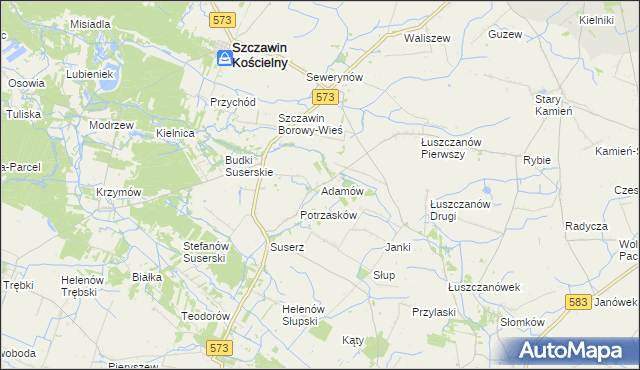 mapa Adamów gmina Szczawin Kościelny, Adamów gmina Szczawin Kościelny na mapie Targeo