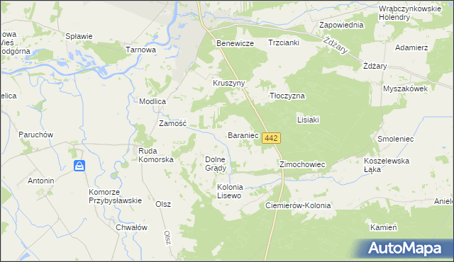 mapa Baraniec gmina Pyzdry, Baraniec gmina Pyzdry na mapie Targeo