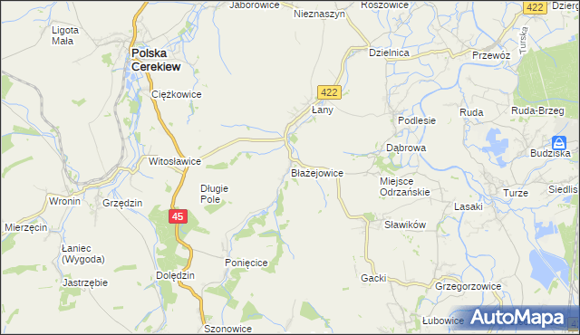 mapa Błażejowice gmina Cisek, Błażejowice gmina Cisek na mapie Targeo