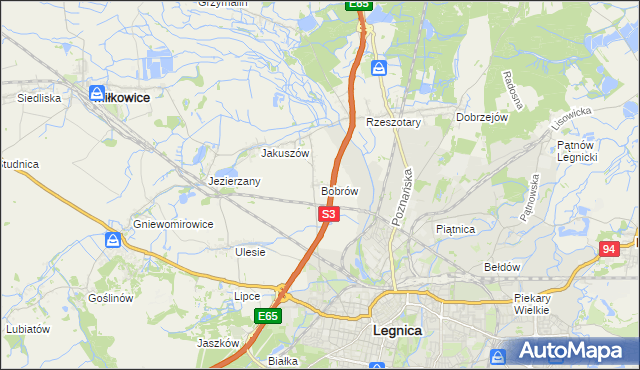 mapa Bobrów gmina Miłkowice, Bobrów gmina Miłkowice na mapie Targeo
