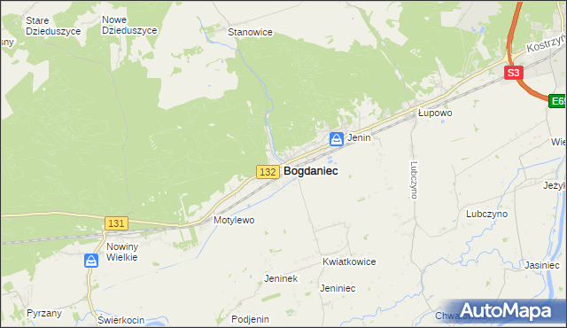 mapa Bogdaniec powiat gorzowski, Bogdaniec powiat gorzowski na mapie Targeo
