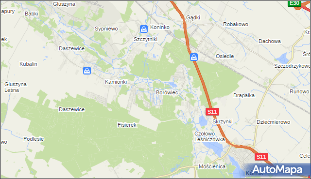 mapa Borówiec gmina Kórnik, Borówiec gmina Kórnik na mapie Targeo