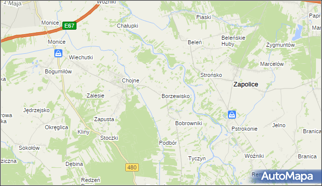 mapa Borzewisko gmina Sieradz, Borzewisko gmina Sieradz na mapie Targeo