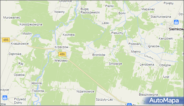 mapa Broników gmina Wierzchlas, Broników gmina Wierzchlas na mapie Targeo