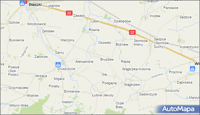 mapa Brudzew gmina Błaszki, Brudzew gmina Błaszki na mapie Targeo