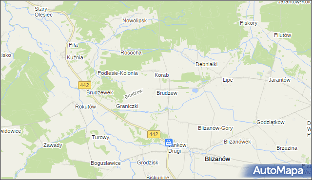 mapa Brudzew gmina Blizanów, Brudzew gmina Blizanów na mapie Targeo