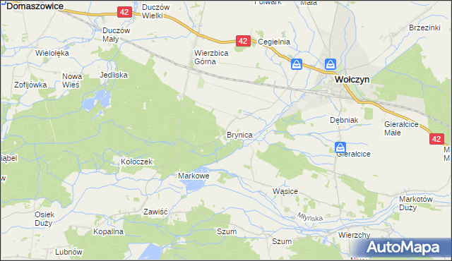 mapa Brynica gmina Wołczyn, Brynica gmina Wołczyn na mapie Targeo
