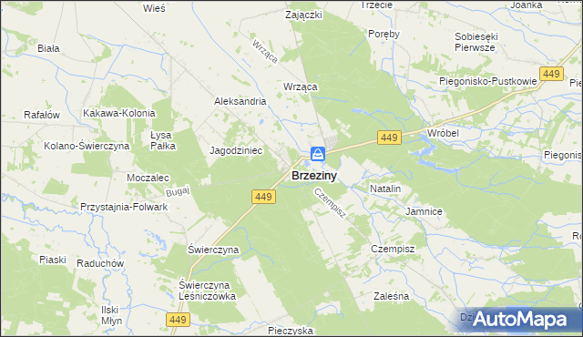 mapa Brzeziny powiat kaliski, Brzeziny powiat kaliski na mapie Targeo