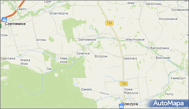 mapa Brzozów gmina Rzeczyca, Brzozów gmina Rzeczyca na mapie Targeo