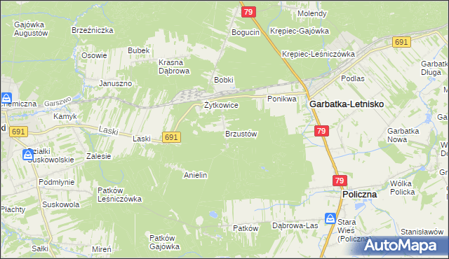 mapa Brzustów gmina Garbatka-Letnisko, Brzustów gmina Garbatka-Letnisko na mapie Targeo