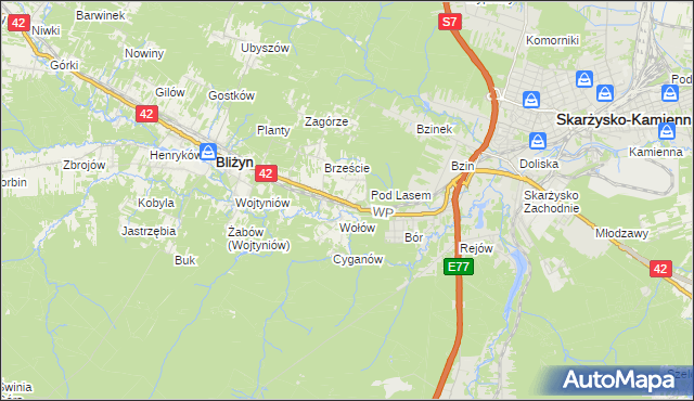 mapa Bugaj gmina Bliżyn, Bugaj gmina Bliżyn na mapie Targeo