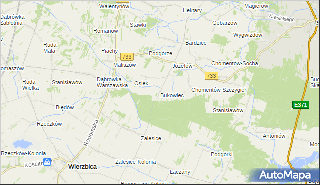 mapa Bukowiec gmina Kowala, Bukowiec gmina Kowala na mapie Targeo