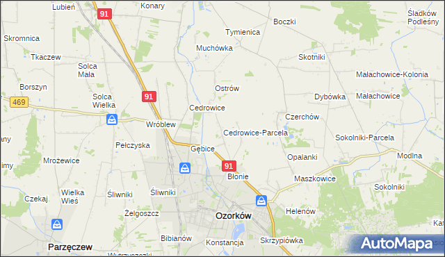 mapa Cedrowice-Parcela, Cedrowice-Parcela na mapie Targeo