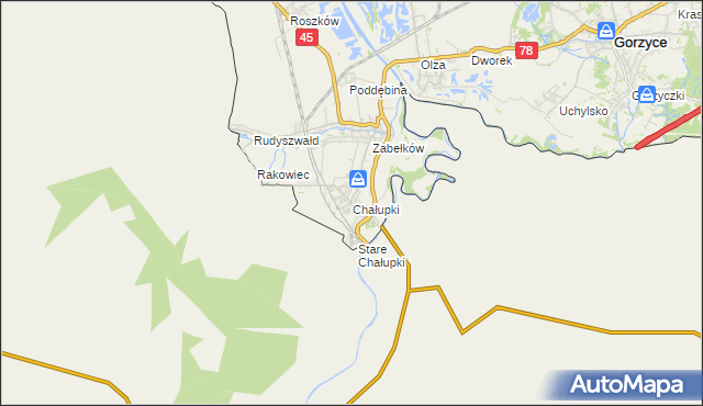 mapa Chałupki gmina Krzyżanowice, Chałupki gmina Krzyżanowice na mapie Targeo