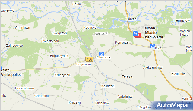 mapa Chocicza gmina Nowe Miasto nad Wartą, Chocicza gmina Nowe Miasto nad Wartą na mapie Targeo