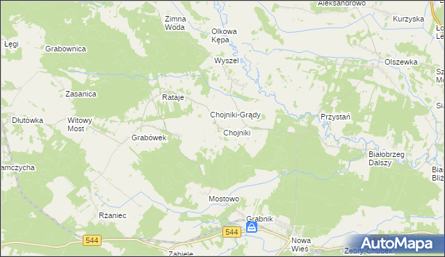 mapa Chojniki gmina Olszewo-Borki, Chojniki gmina Olszewo-Borki na mapie Targeo