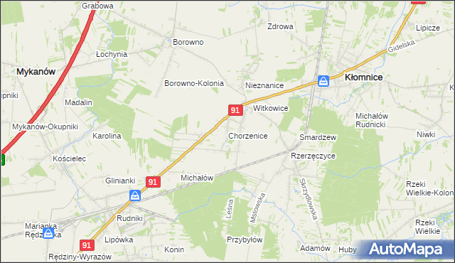 mapa Chorzenice gmina Kłomnice, Chorzenice gmina Kłomnice na mapie Targeo