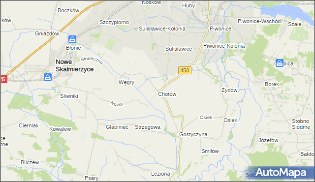 mapa Chotów gmina Nowe Skalmierzyce, Chotów gmina Nowe Skalmierzyce na mapie Targeo