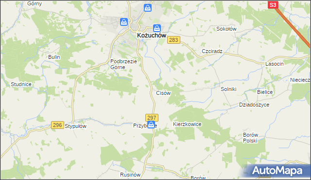 mapa Cisów gmina Kożuchów, Cisów gmina Kożuchów na mapie Targeo