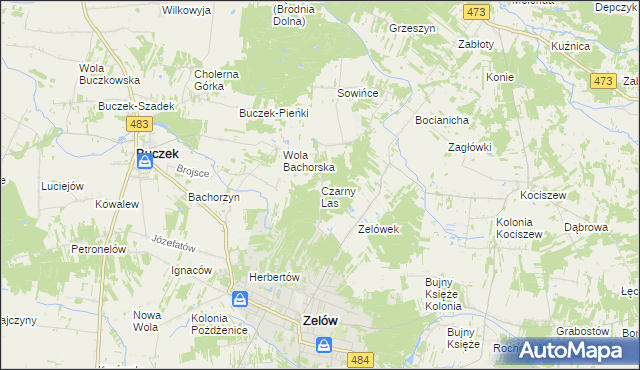 mapa Czarny Las gmina Buczek, Czarny Las gmina Buczek na mapie Targeo