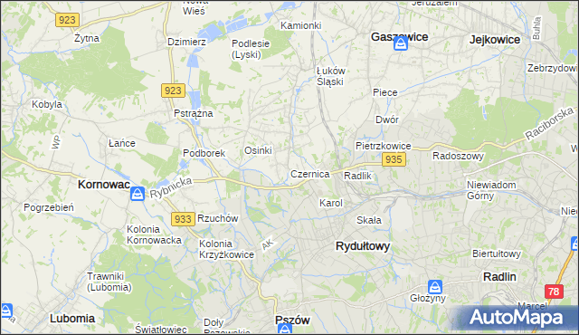 mapa Czernica gmina Gaszowice, Czernica gmina Gaszowice na mapie Targeo