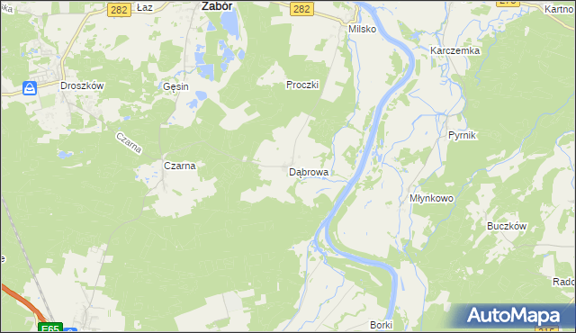 mapa Dąbrowa gmina Zabór, Dąbrowa gmina Zabór na mapie Targeo