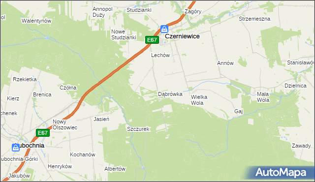 mapa Dąbrówka gmina Czerniewice, Dąbrówka gmina Czerniewice na mapie Targeo