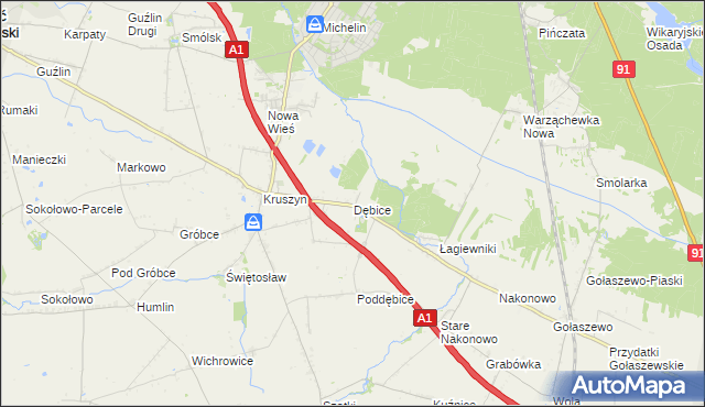 mapa Dębice gmina Włocławek, Dębice gmina Włocławek na mapie Targeo