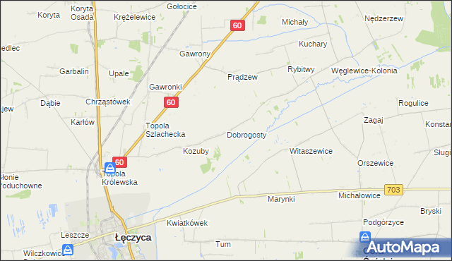mapa Dobrogosty gmina Łęczyca, Dobrogosty gmina Łęczyca na mapie Targeo