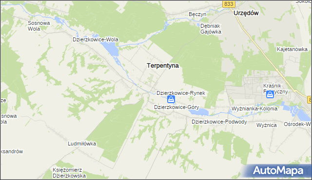 mapa Dzierzkowice-Rynek, Dzierzkowice-Rynek na mapie Targeo