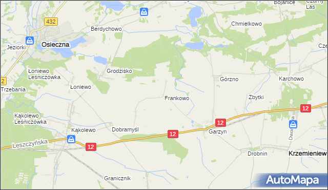 mapa Frankowo gmina Osieczna, Frankowo gmina Osieczna na mapie Targeo
