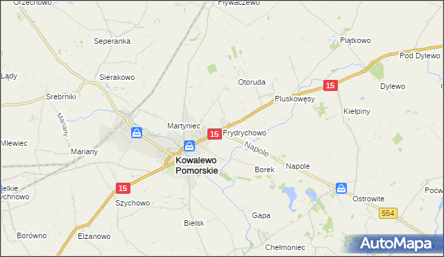 mapa Frydrychowo gmina Kowalewo Pomorskie, Frydrychowo gmina Kowalewo Pomorskie na mapie Targeo