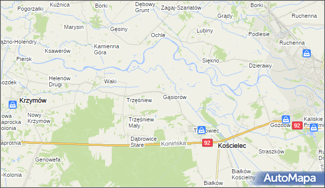 mapa Gąsiorów gmina Kościelec, Gąsiorów gmina Kościelec na mapie Targeo