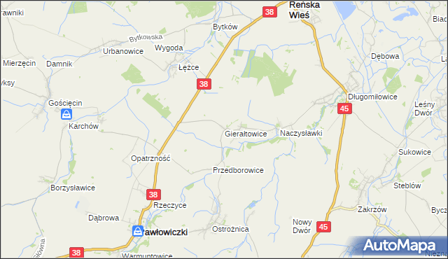 mapa Gierałtowice gmina Reńska Wieś, Gierałtowice gmina Reńska Wieś na mapie Targeo